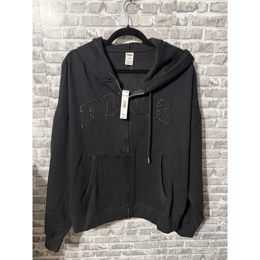 Victorias Secret PINK Everyday Lounge Full Zip Hoodie Black XXL NWT